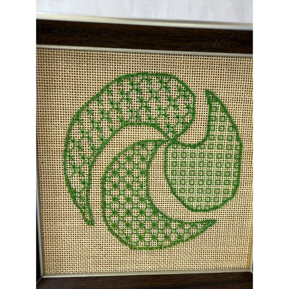 Vintage Completed Counted Cross Stitch Framed Geometric pattern - Picture 2 of 5